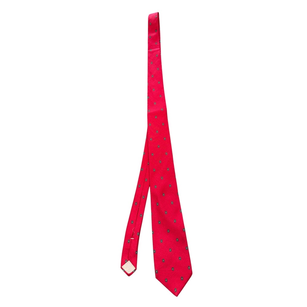 Calvin Klein Mens Red Silk Geometric Diamond Medallion Necktie Made in Italy